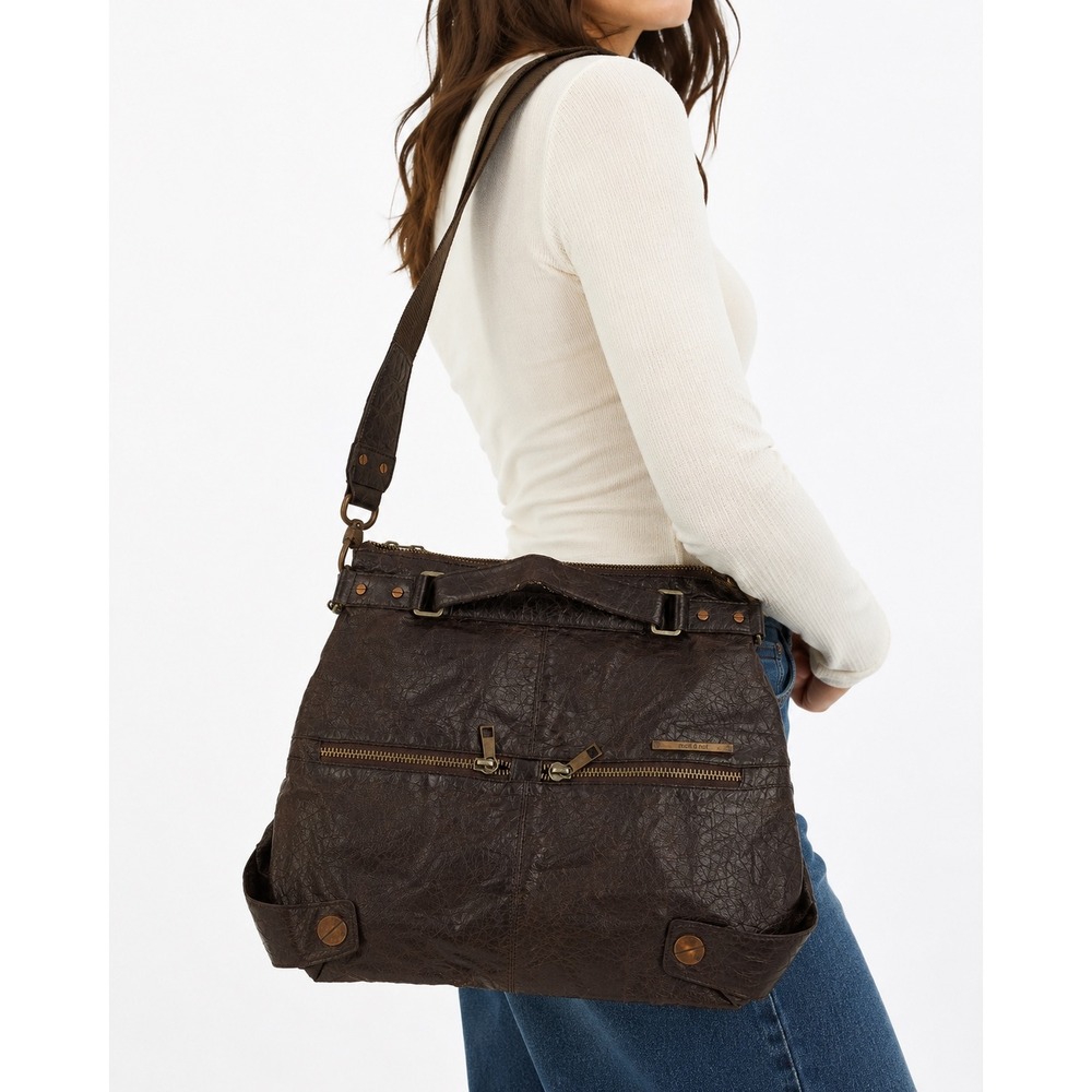 Matt & Nat Vintage Y2K Brown Leather Slouchy Hobo Boho Distressed Shoulder Bag